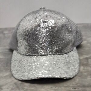 CC Exclusives Silver Sequin Trucker Hat Light Grey Mesh Snapback Cap TCB-07 New